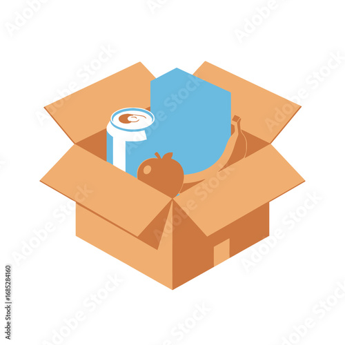 Food Package, Boxed Goods, Grocery Delivery, Illustration, Isolated on White Background, Flat Design Concept