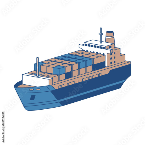 Freight Shipping Vessel on White Background, Vector Illustration for Commercial Use