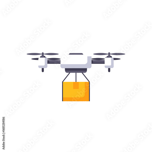 Aerial Package Transport in Urban Environment, Vector Illustration on White Background