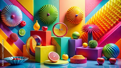 Abstract Geometric Art: Bold Colors & Dynamic Shapes - Stock Photo