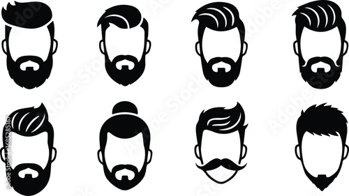collection of diverse bearded men portraits, showcasing various hairstyles and beard styles in a minimalist design