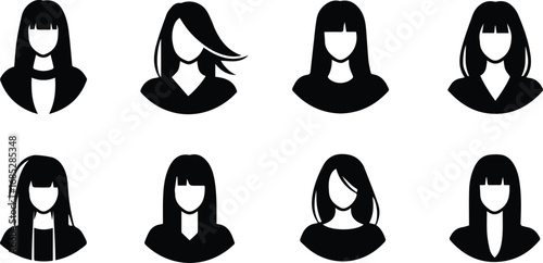 collection of diverse women portraits, showcasing various hairstyles and hair lengths in a minimalist and modern design
