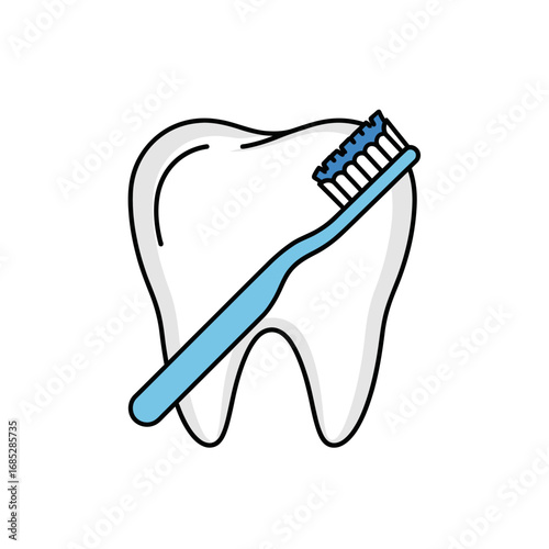 Tooth and Toothbrush Graphic Illustration on White Background