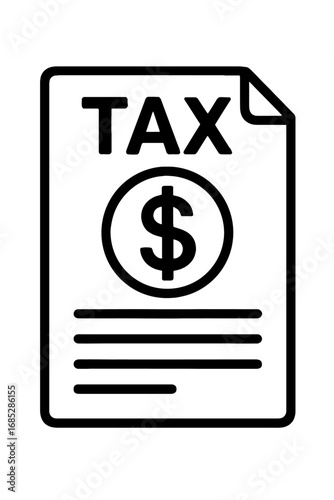 Tax document icon with dollar sign. Represents financial forms, income tax, payments, annual returns, fiscal responsibility, money, government revenue, accounting, budgeting, compliance. Clean vector 