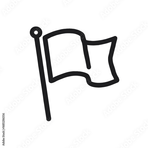 Minimalist Waving Flag Icon Outline - Generic Blank Banner Symbol on Pole - Vector Graphic Design Element for UI/UX, Navigation, Marking Locations, Goals, or Achievement Indicators in Web and Mobile A