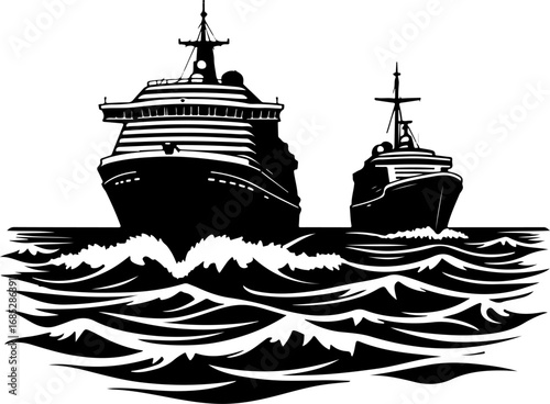 ship in the sea, ship, boat, sea, silhouette, vector, illustration, vessel, transportation, nautical, cruise, cargo, water, fishing, yacht, transport, travel, ocean, submarine, shipping, military, con