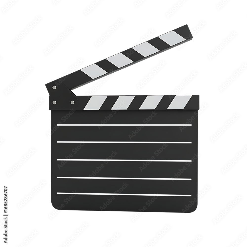 Fototapeta premium Classic cinema clapperboard open for filming action hollywood movie production industry transparent background