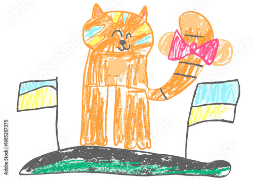 Children's drawing with wax crayons, pastels