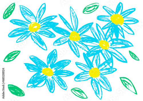 Children's drawing with wax crayons, pastels