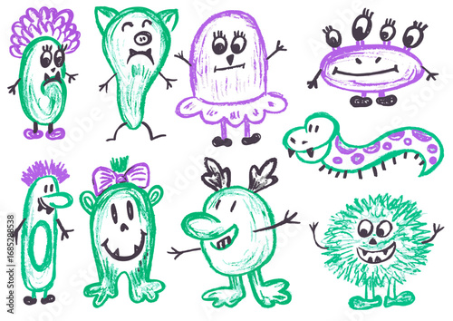 Children's drawing with wax crayons, pastels