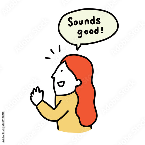 いい感じ！と手を叩く女性のイラスト Sounds good