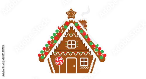 Festive Gingerbread House Decorated with Colorful Icing and Candy.