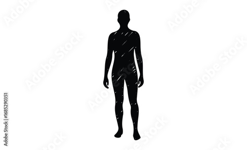 Silhouette of young adult female with scratched texture. Vector retro hand drawn illustration