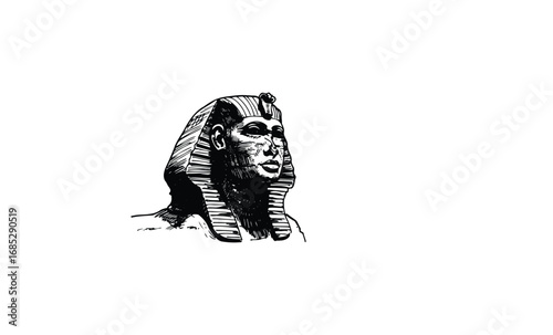 Ancient egyptian pharaoh in headdress sketch. Vector retro hand drawn illustration