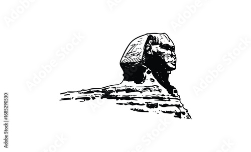 Monochrome illustration of the great sphinx of giza. Vector retro hand drawn illustration