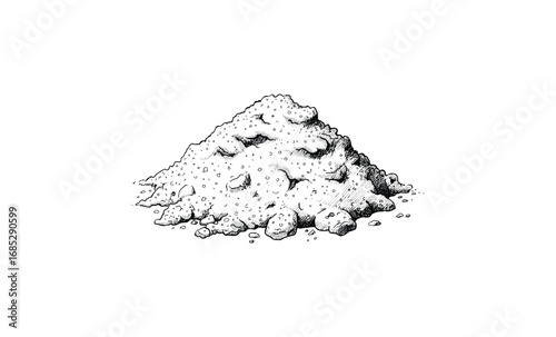 Hand-drawn sketch of sand or soil pile in black and white. Vector retro hand drawn illustration