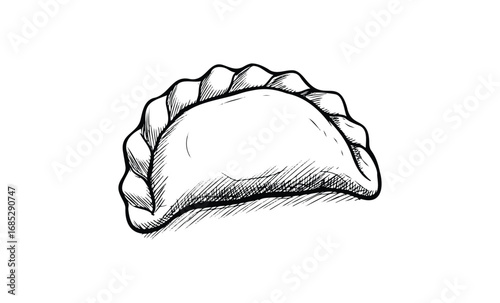 Hand-drawn sketch of a traditional dumpling or empanada. Vector retro hand drawn illustration