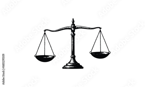 Vintage balance scale illustration depicting justice and equality symbol. Vector retro hand drawn illustration