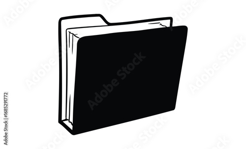 Closed black binder with lined papers. Vector retro hand drawn illustration