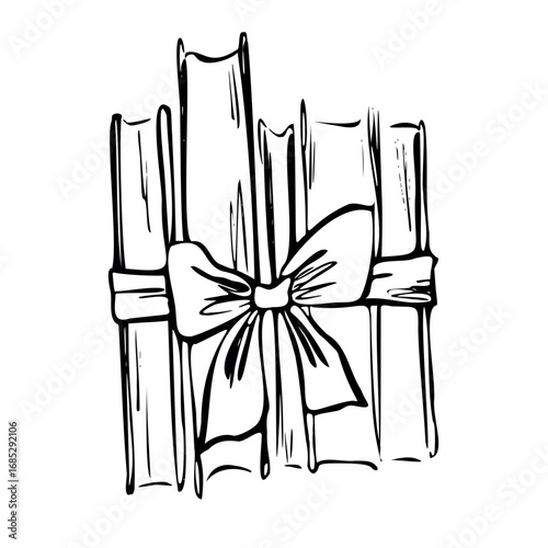 Bundle of antique books tied with ribbon. Vector illustration in quickly sketch line art style. Book lover. Perfect for romantic literature projects, vintage stationery, prints, posters, bookish decor