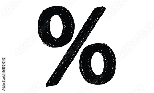 Black hand-drawn percentage symbol. Vector retro hand drawn illustration