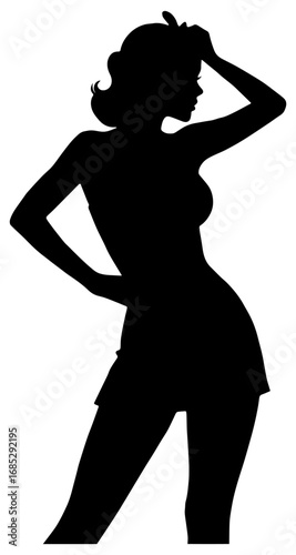 Silhouette of a 1950s style pin up girl, isolated 