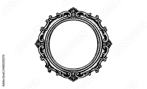 Ornate vintage oval frame with baroque floral design. Vector retro hand drawn illustration