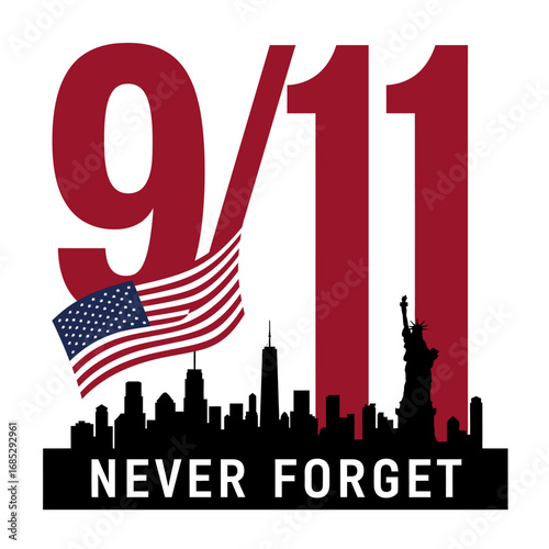 9/11 Never Forget Memorial Illustration with American Flag