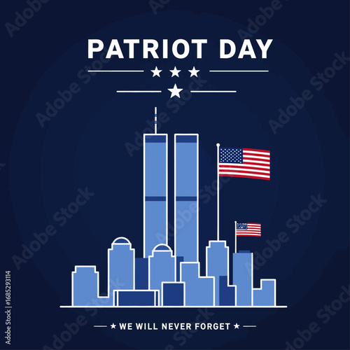 Patriot Day 9/11 Memorial Twin Towers American Flag Vector