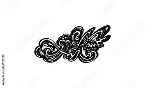 Black and white abstract floral design with swirling patterns. Vector retro hand drawn illustration