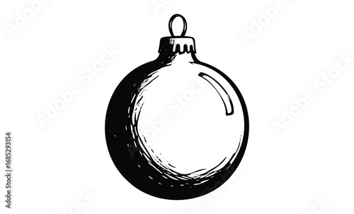 Hand-drawn black and white christmas ornament illustration for festive designs. Vector retro hand drawn illustration