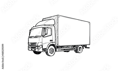 Sketch of a large cargo truck with detailed outline. Vector retro hand drawn illustration