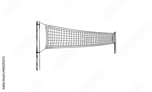 Sketch of volleyball net with poles. Vector retro hand drawn illustration