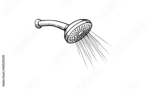 Hand-drawn sketch of water flowing from shower head. Vector retro hand drawn illustration