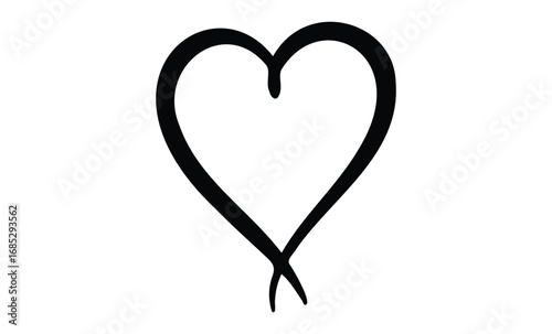 Heart-shaped penguin silhouette in black-and-white minimalist design. Vector retro hand drawn illustration