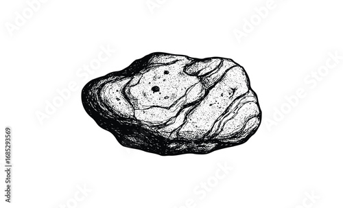 Detailed sketch of a rock with textured surface and natural patterns. Vector retro hand drawn illustration