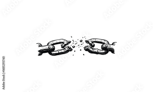 Breaking chain illustration symbolizing freedom and liberation. Vector retro hand drawn illustration