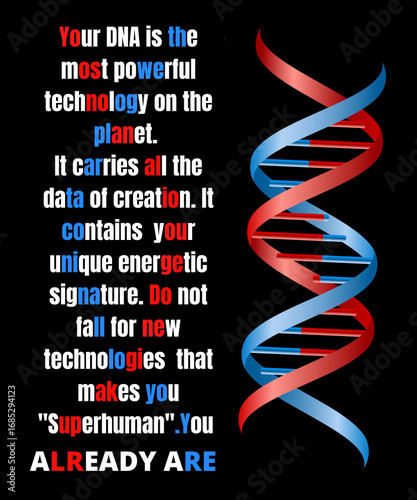 Positive thinking text  DNA  graphic displaz on a black background with red and blue lines