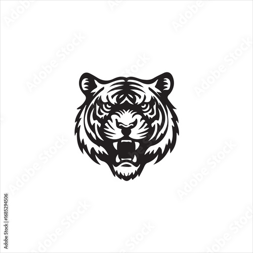 Tiger head vector illustration isolated on white background in black color
