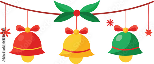 Christmas hanging bells vector design on transparent background. Christmas decoration elements