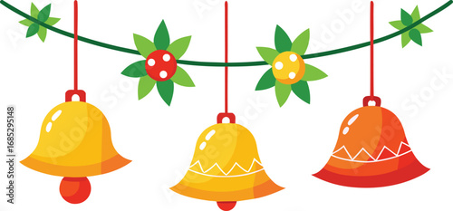 Christmas hanging bells vector design on transparent background. Christmas decoration elements