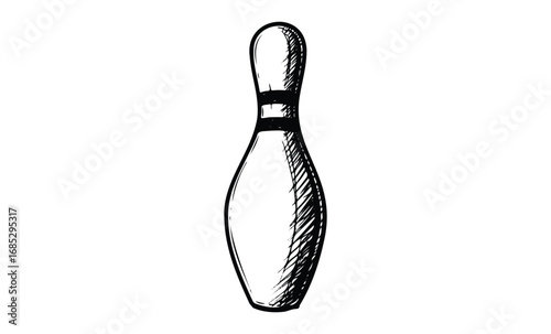 Hand-drawn bowling pin illustration with shaded details. Vector retro hand drawn illustration