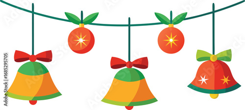 Christmas hanging bells vector design on transparent background. Christmas decoration elements
