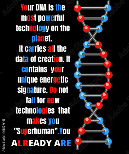 Positive thinking text  DNA  graphic displaz on a black background with red and blue lines