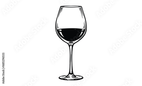 Elegant wine glass with red wine sketch. Vector retro hand drawn illustration