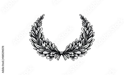 Laurel wreath illustration with intricate leaf detail. Vector retro hand drawn illustration