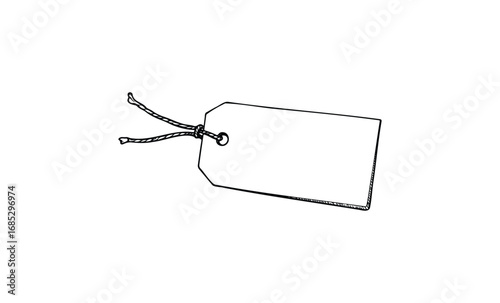 Blank price tag illustration with string for retail and marketing design. Vector retro hand drawn illustration