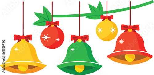 Christmas hanging bells vector design on transparent background. Christmas decoration elements