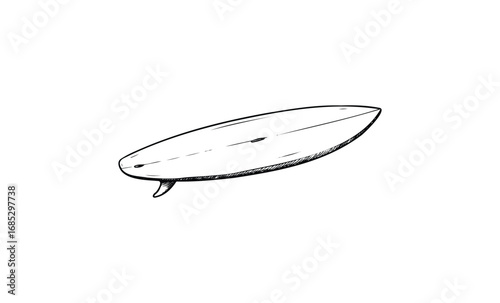Hand-drawn surfboard sketch with fin. Vector retro hand drawn illustration