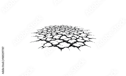 Cracked dry earth texture depicting drought and environmental impact. Vector retro hand drawn illustration